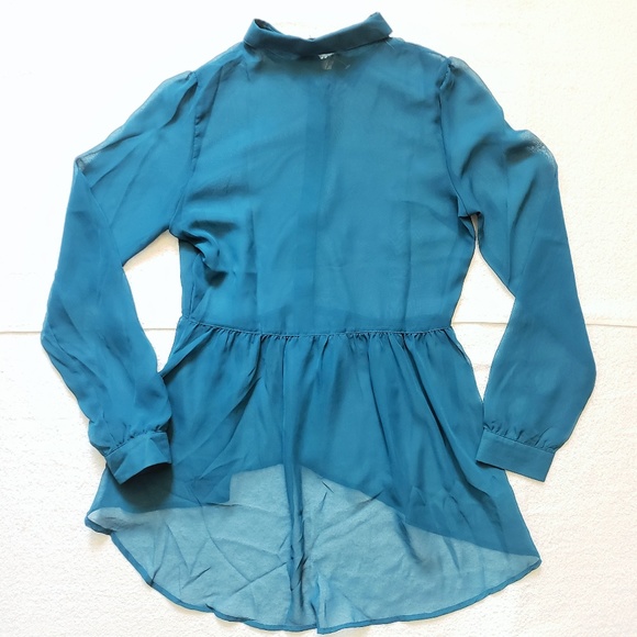 Paper Tee Sheer High Low Long Sleeve Blouse - Picture 2 of 5